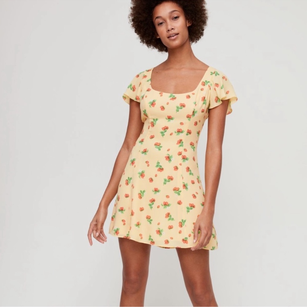 NWOT Aritzia Sunday Best Raelyn Mini Print Yellow Dress